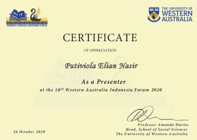 SERTIFIKAT PEMAKALAH SEMINAR INTERNASIONAL WESTERN AUSTRALIA INDONESIA FORUM Document